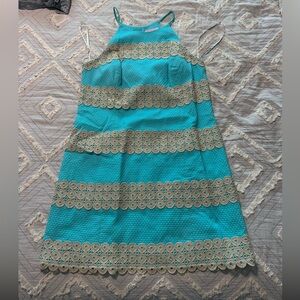 Lilly Pulitzer Aqua Dress with Gold Detailing